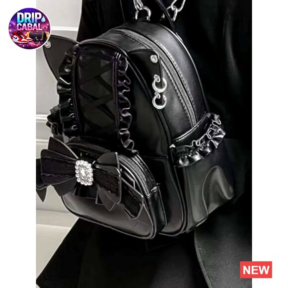 Gothic Lolita Mini Backpack Cat Ear Drawstring Y2K Japanese Style Cute